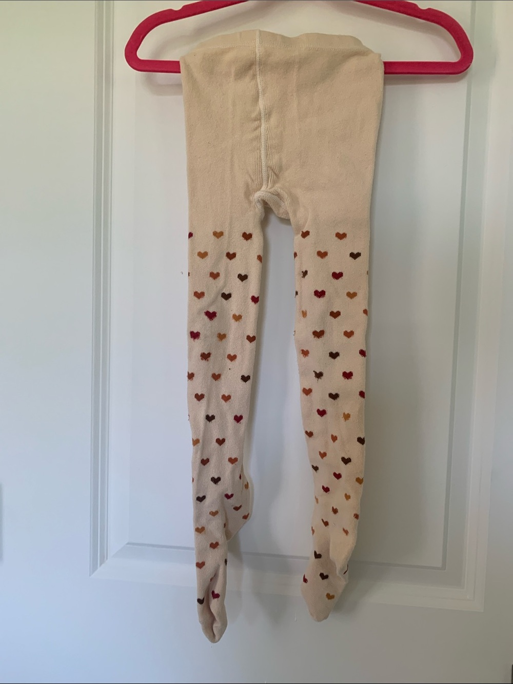 Cream Kids Tights with Multicolor Heart Print